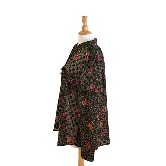 NWT LOFT Sheer Black Floral Polka Dot Button Down Shirt, Size XXL - Picture 4 of 13